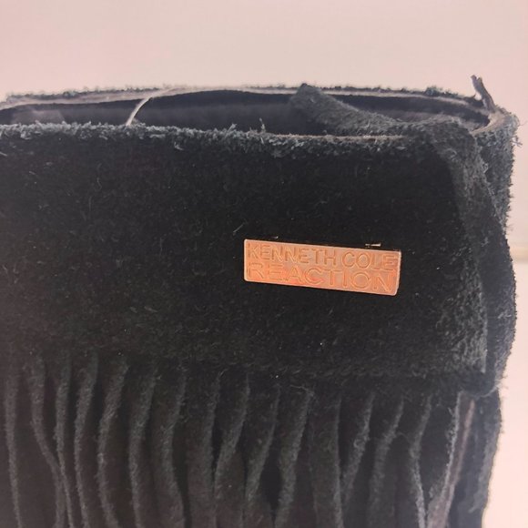 KENNETH COLE Reaction Black Fringe Wedge Boots 5 - Picture 4 of 7